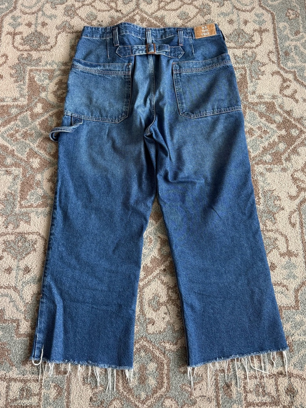 Free People We The Free Major Leagues Wide Leg Blue Denim Jeans 32 Cinched Waist - Picture 5 of 7